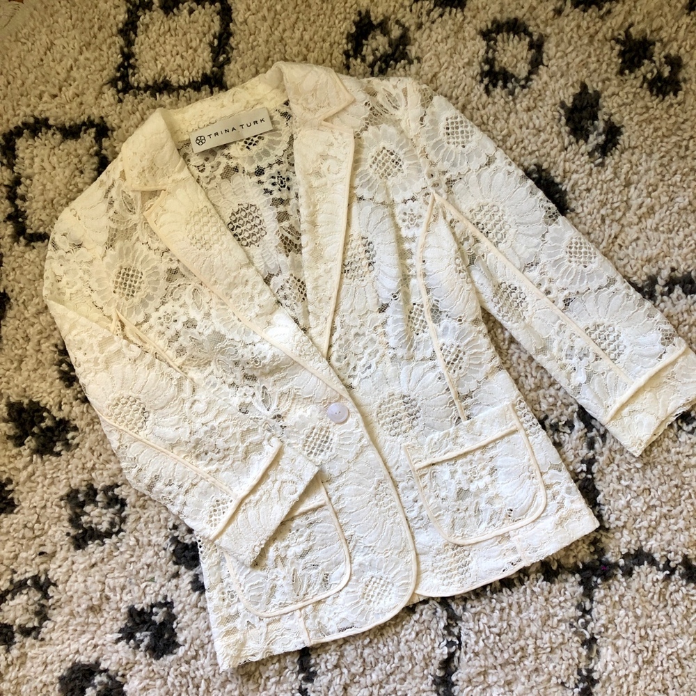 Trina Turk "Alvah" Lace Blazer Jacket Cream - Picture 2 of 5